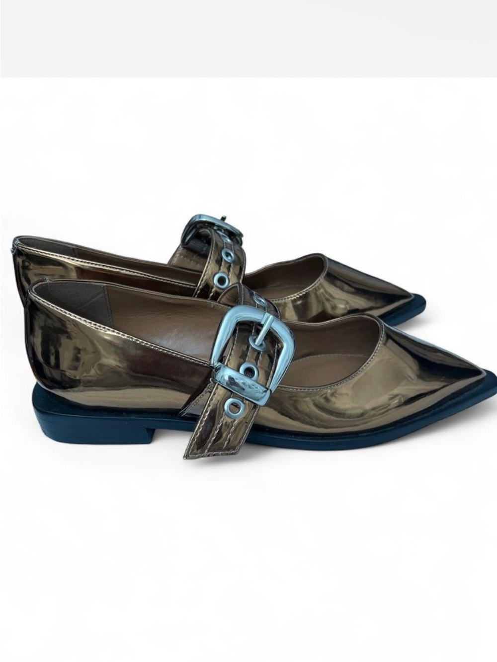 New Anthropologie Metallic cooper Pointed Mary Janes sz7 - Picture 3 of 6